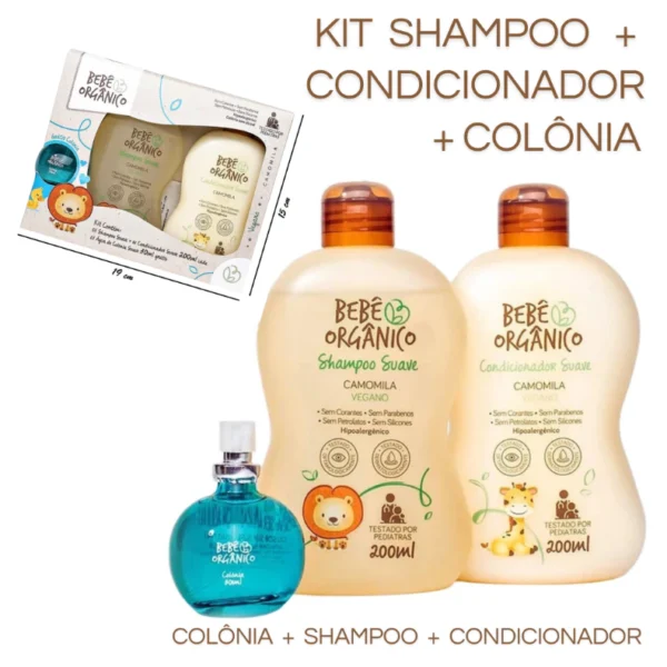 Kit Shampoo Condicionador Colônia Sem Álcool 30 ml - Cuidado Natural e Delicado para Seu Bebê 430ml