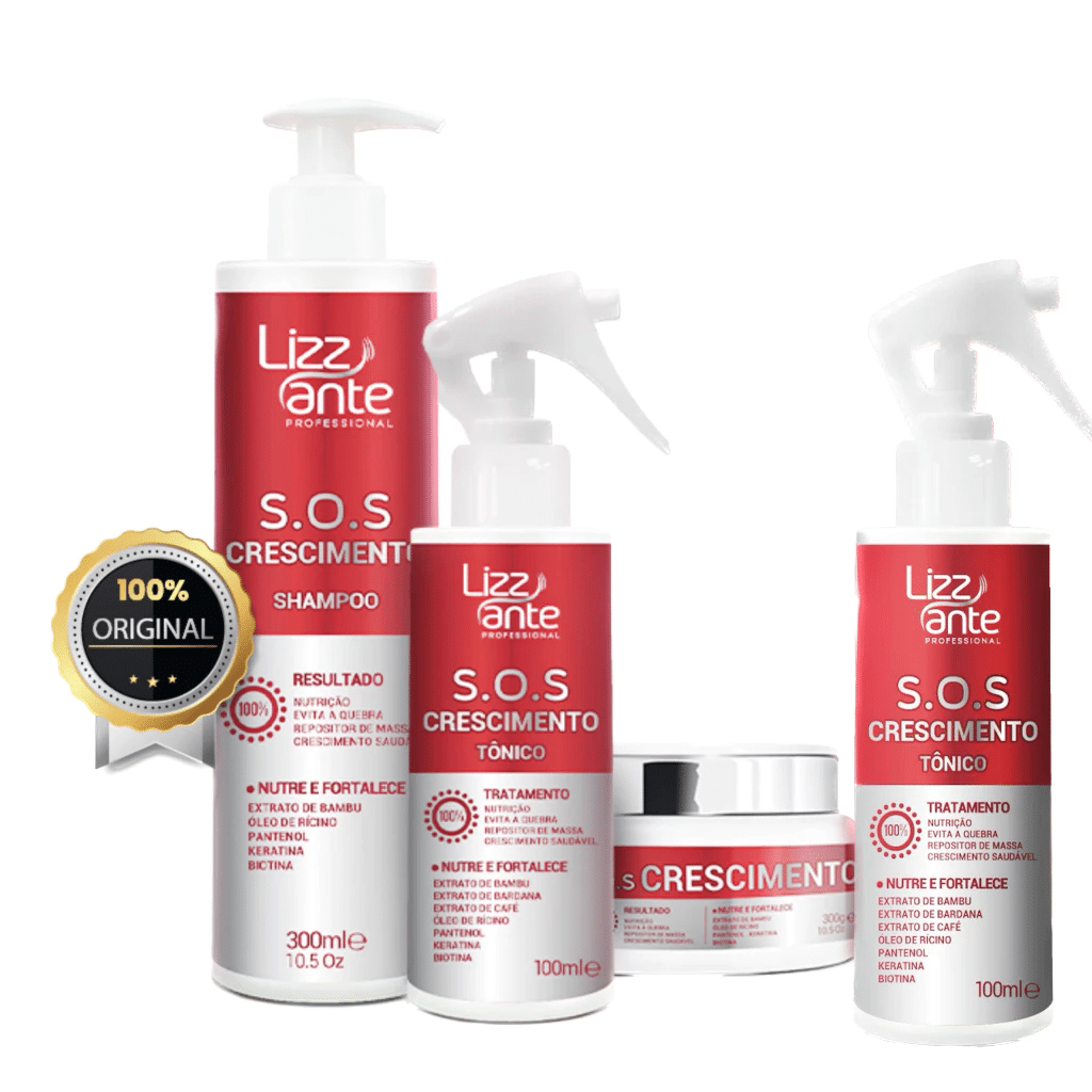 1 Kit Sos Crescimento com 1 Tonico SOS Crescimento Rápido Combate Queda de Cabelo Fortalecimento Capilar Antifrizz