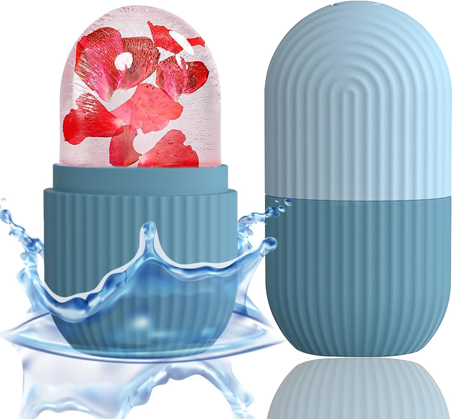 Massageador de rolo de rosto de gelo, rolo de cubo de gelo para rosto, olhos e pescoço naturalmente condicionando e cuidados com a pele, bolsas antiinchadas, reduz a dor da enxaqueca, molde de gelo de silicone de massagem reutilizável (azul)