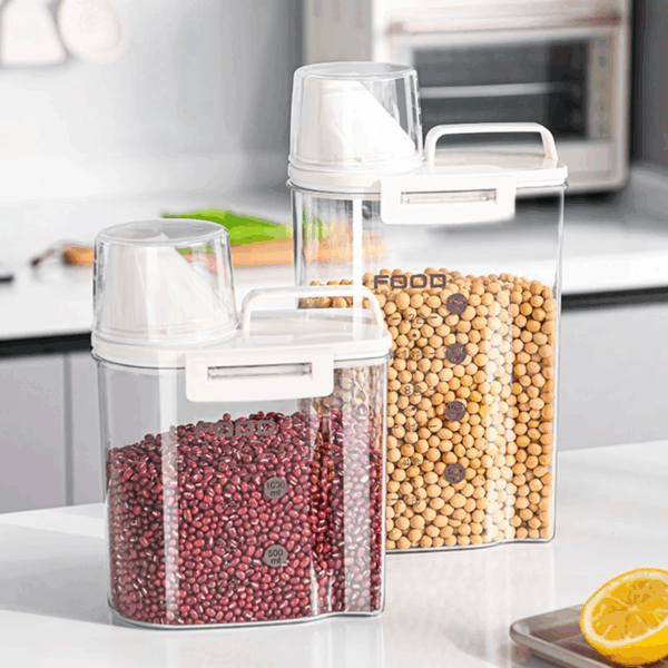 Pote Hermético com Copo Medidor Dispenser Porta Condimento Vedação Organizador Cereais GrãosBC-11/BC-12/BC-107 108 109
