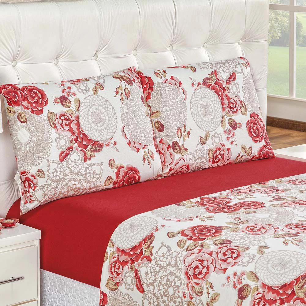 Kit Lençóis De Cama Casal 4 Peças Algodão Estampado Percal
