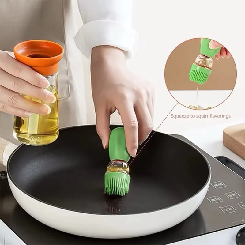 Porta azeite Dispenser Oleo Azeite Vinagre Com Pincel Culinário De Silicone