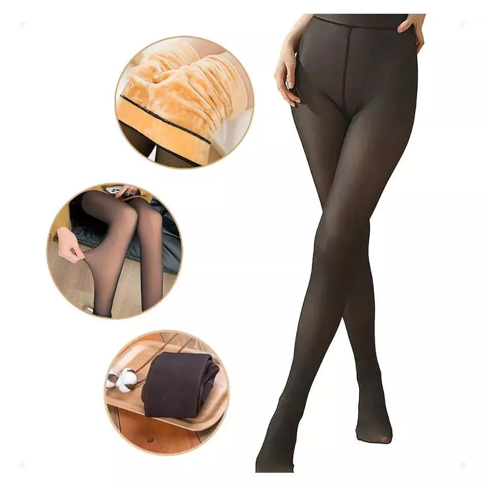 220G Meia-Calça Térmica Forrada Peluciada Translúcida De Lã Quente Feminina Para Inverno