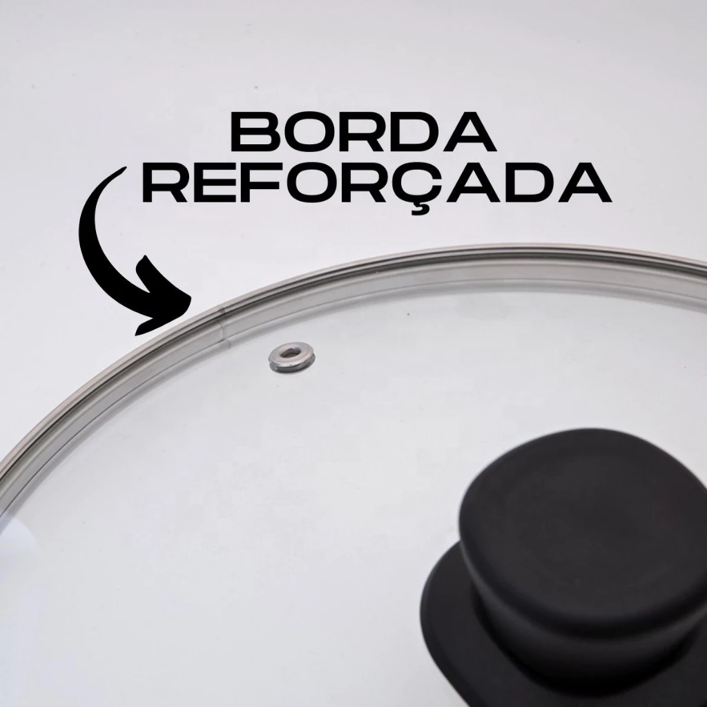 Tampa De Vidro Para Panela e Frigideira Com Pomel puxador N 12 14 16 18 20 22 24 26 28 30 32