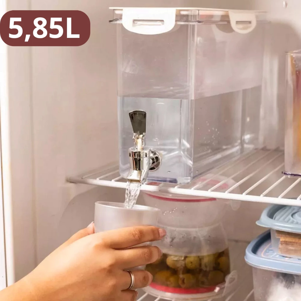 Reservatório de Água Dispenser Geladeira para Água 5,85 L Plasútil Acrilico Suqueira Torneira