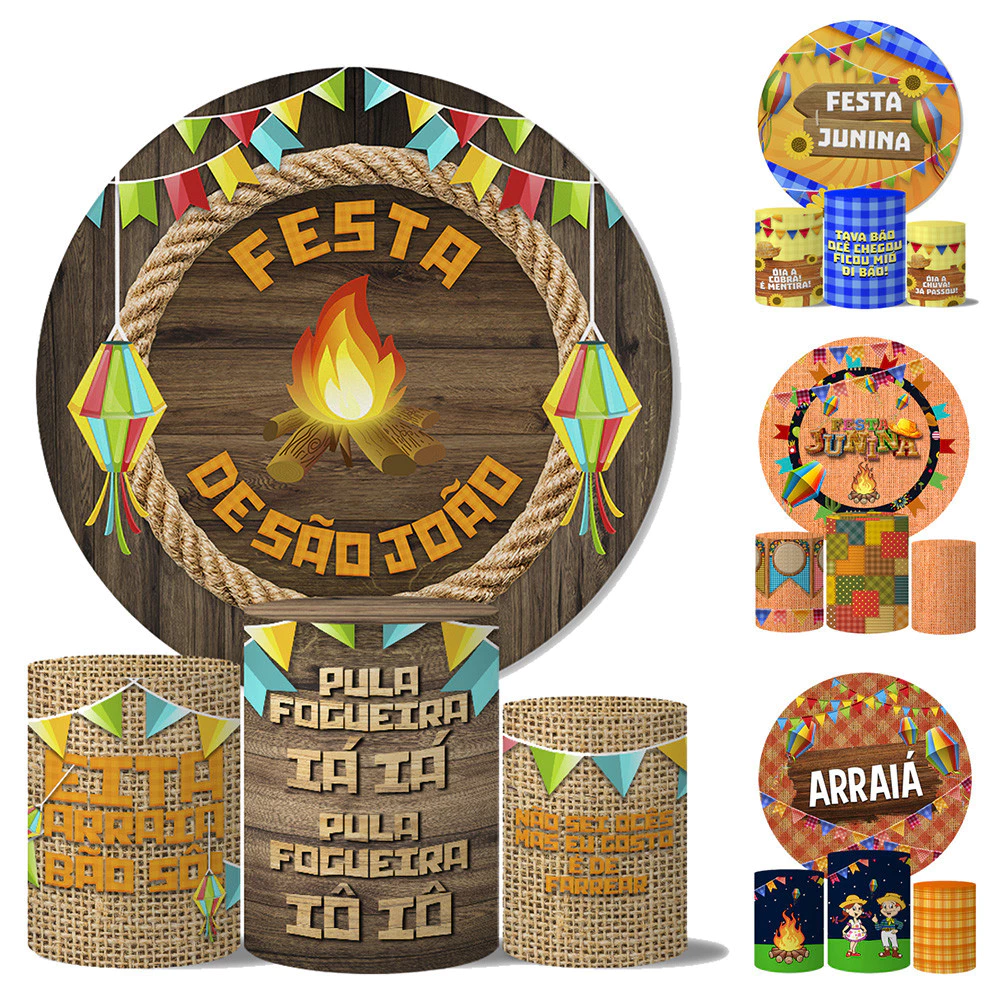 Trio Capas Cilindros + Painel Temas Festa Junina Veste Facil