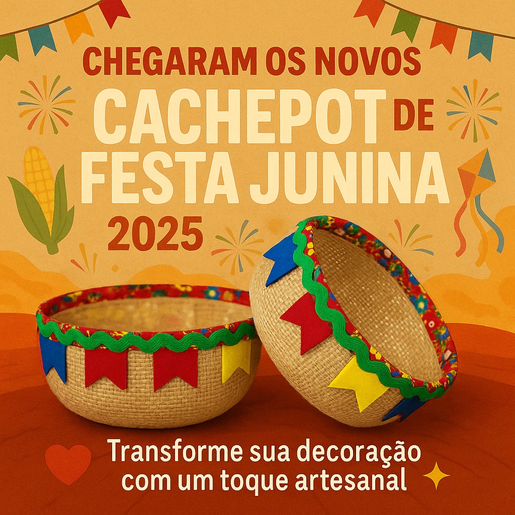 CACHEPOT FESTA JUNINA DECORAÇÃO - MODELOS: JUTA, PALHA E PALHA FORRADO - LANÇAMENTO 2025 - 1 unidade