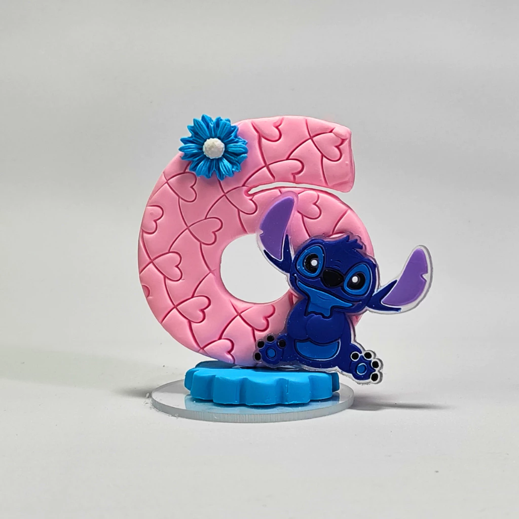 Vela de Aniversário Lilo & Stitch em Biscuit com Aplique | Decoração de Festa Infantil | Pronta Entrega