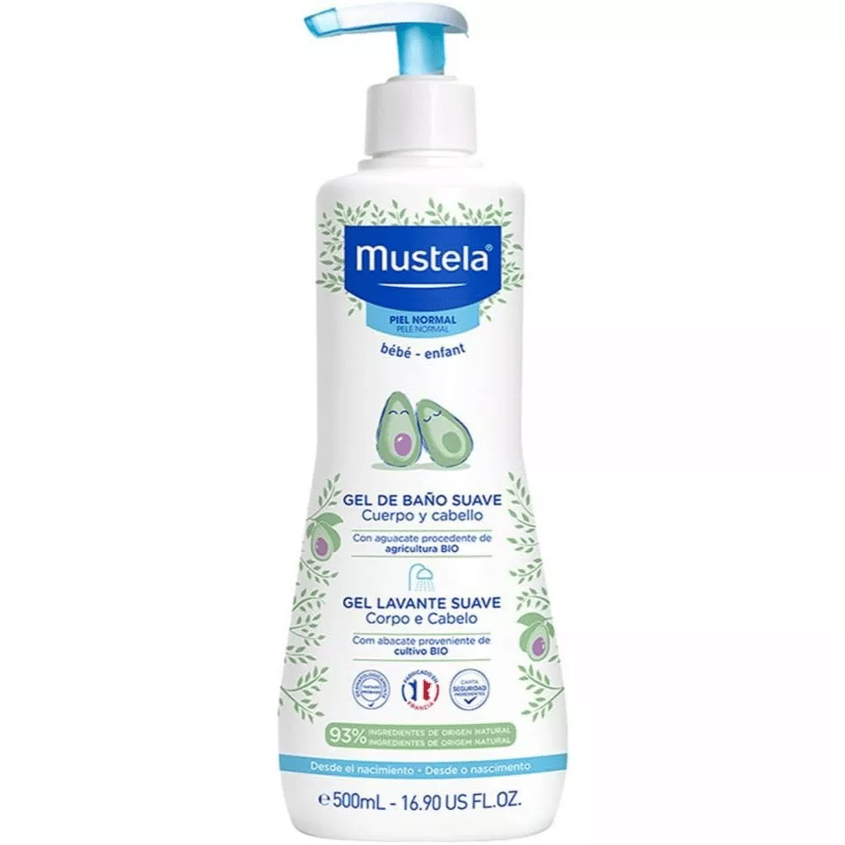 Mustela Gel Lavante Suave 500ml - Sabonete Líquido Corpo e Cabelo Infantil - 93% de Ingredientes de Origem Natural - Seg