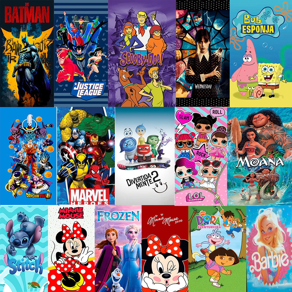 Toalha de Banho Infantil Praia Piscina Estampada Princesas Heróis Personagens Desenho Animado 100% Absorção