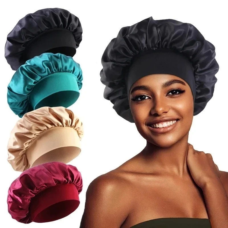 Touca Gorro de Dormir de Cetim Aba Faixa Larga Gigante Cabelo Anti Frizz Toca Head Proteção Capilar