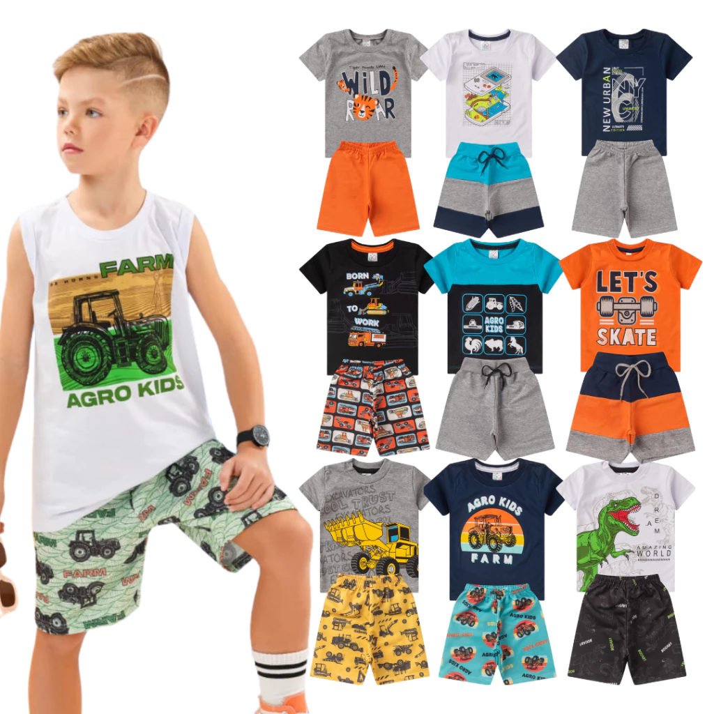 Conjunto verão Infantil e Juvenil Masculino 2 peças 1 ao 14