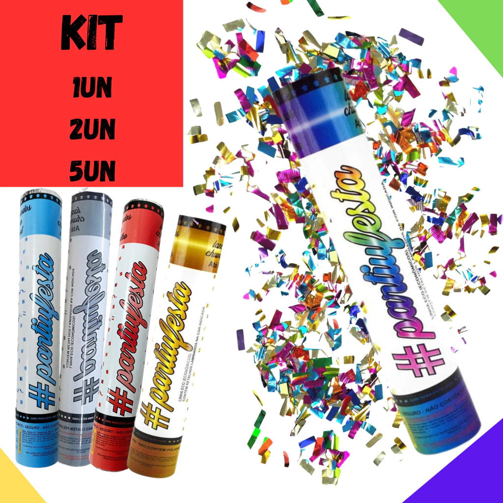 Lança Confete Metalizado Cha Revelação Festa Comemoração Reveillon Balada Show Carnaval Chuva Prata