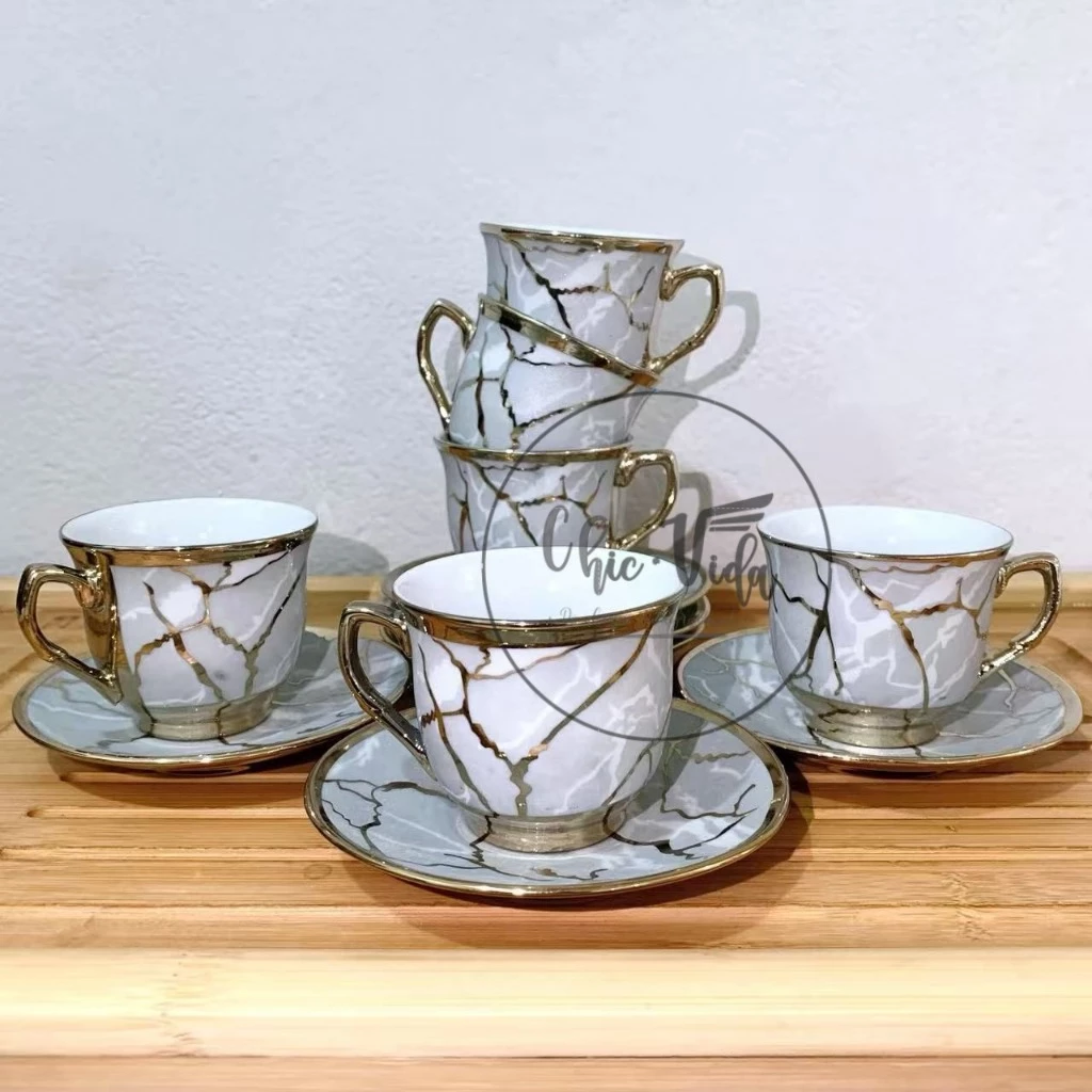 Jogo De Xícaras Com Pires 12 Peças De Café Ceramica Em Porcelana Barata Black Friday