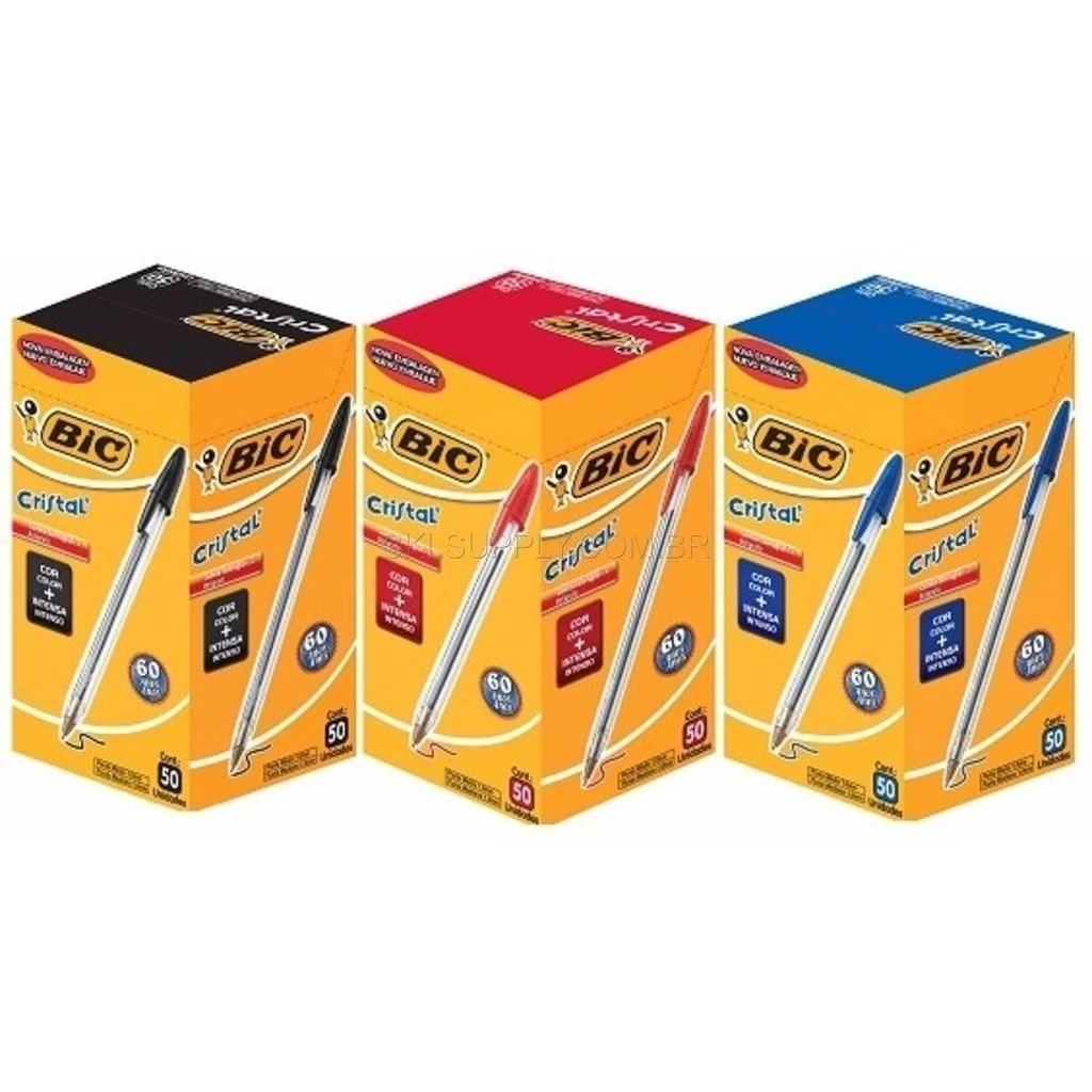 Caixa De Caneta Bic Ponta Media Tradicional 50/15/10 Un De Canetas Para Material Escolar Escritório