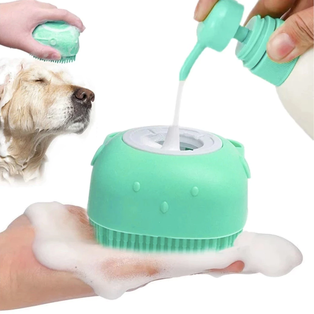 Esponja De Banho Para Pet Macia Silicone Com Reservatório