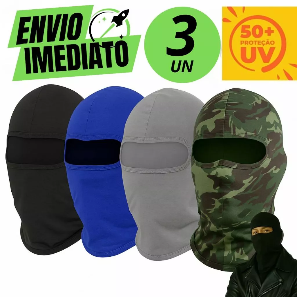 Kit 3 Touca Ninja Balaclava bandana Motoqueiros Militar Tatica Frio Máscara Moto proteção solar raios UV 50+ térmica