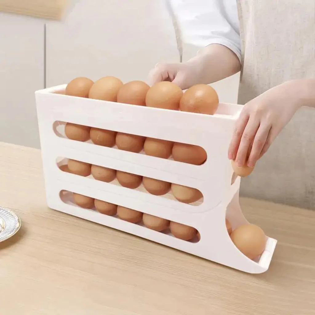 Organizador Porta Ovos Suporte 4 Andares Rolante Para 30 Ovos Dispenser